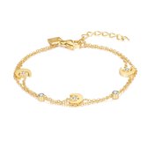 Twice As Nice Armband in goudkleurig edelstaal, dubbele ketting, 3 manen met sterren, kristallen 15 cm+3 cm