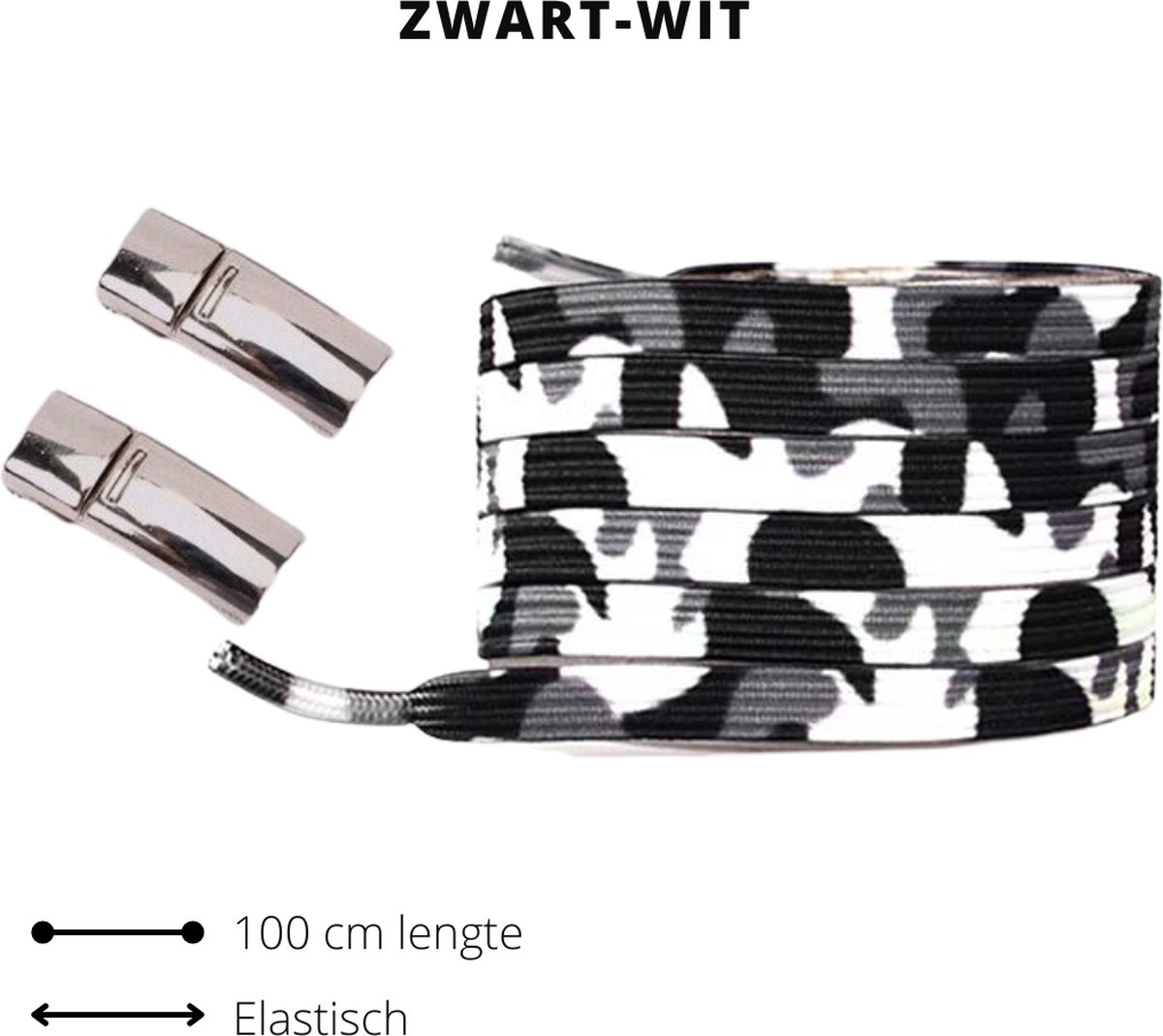 Beste Veters - Veters magnetische - Schoenaccessoires - Veters elastische - Veters camouflage - Veters 100 cm - Veters zwart wit