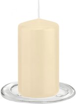 Trend Candles - Stompkaarsen met glazen onderzetters set van 2x stuks creme wit 6 x 12 cm