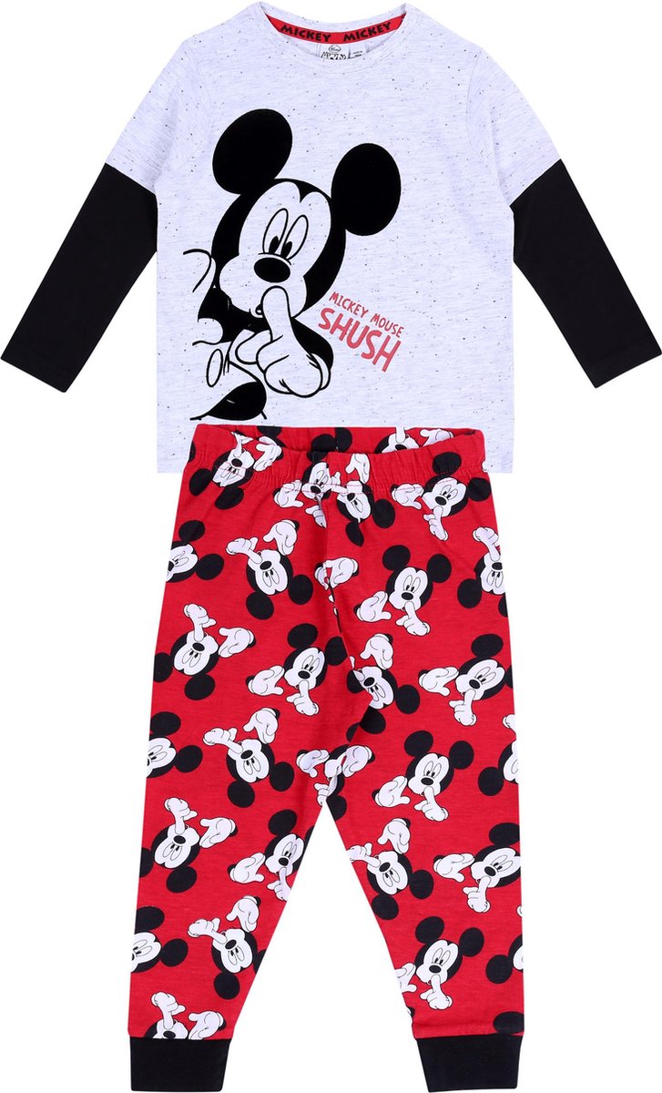 DISNEY Mickey Mouse - Rood-Grijze Pyjama met Lange Mouwen / 104