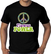 Grote Maten Jaren 60 Flower Power verkleed shirt zwart met groene en paarse letters heren - Plus size heren XXXXL