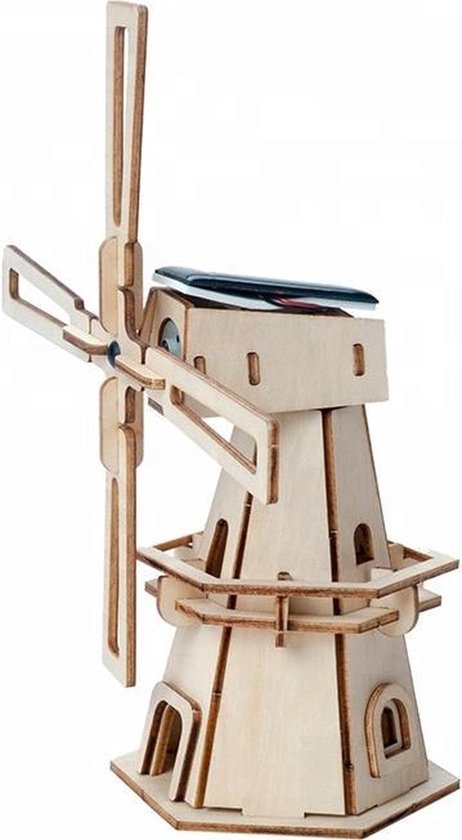 De Bouwplaats Bouwpakket Molen - Houten windmolen op zonne-energie - 8+ jaar