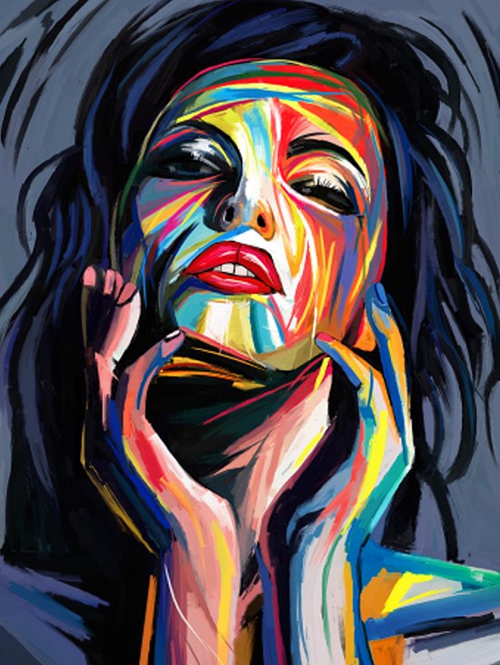 Allernieuwste Canvas Schilderij Zelfstandige Graffiti Vrouw - Abstract Graffitti - Kleur - 50 x 70 cm