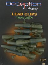 Deception Angling Lead Clips with tails and pins (10 per pack) - TRANS GREEN