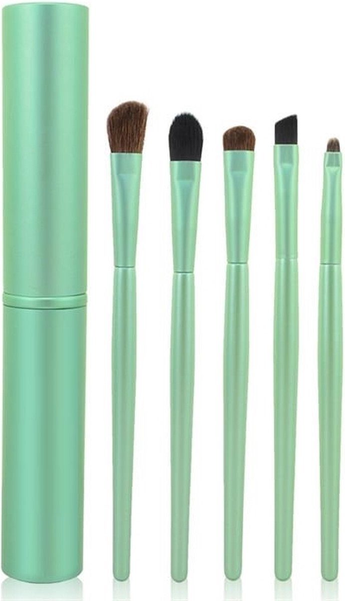 5-delige Make-up Kwasten/Brush Set + Koker - Groen | Fashion Favorite