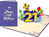 Popcards Cartes pop-up – Anniversaire 21 ans Happy 21e anniversaire Félicitations chiffres numéro 21 Carte de vœux pop-up Carte 3D