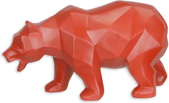 Polyresin beeld - Rode beer - Polygon Veelhoek figuratief - 14,1 cm hoog