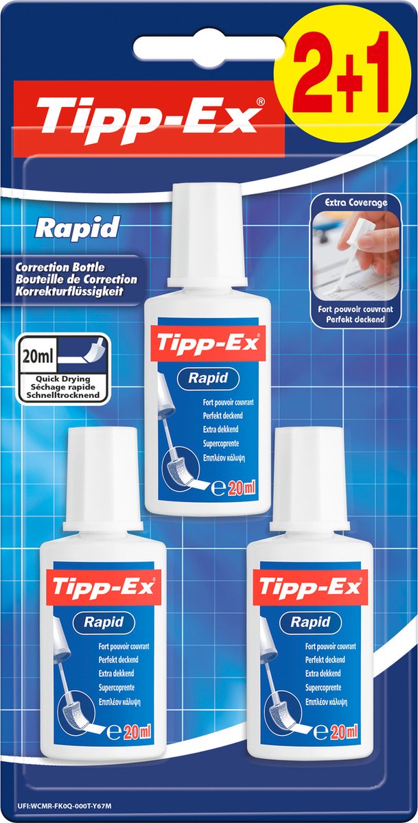 Tipp-Ex Rapid Correctievloeistof - 20 ml - verpakking van 2+1 Stuks - Tipp-Ex