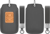 Étui pour clé de voiture kwmobile compatible avec la clé de voiture Renault Smartkey à 4 boutons (Keyless Go uniquement) - Boîtier de clé de voiture en gris / marron