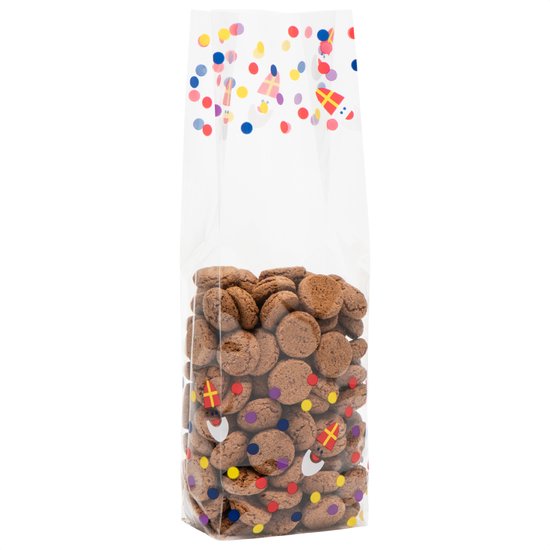 Sacs à fond carré imprimés de manière transparente 'Sinterklaas' 80 + 50 x 250 mm - par 100 pièces