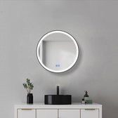 Starlight - Badkamerspiegel - Rond - 60x60cm - Zwarte Rand - Spiegelverwarming - 3-standen Dimbare LED Verlichting - Touch Sensor - Industrieel