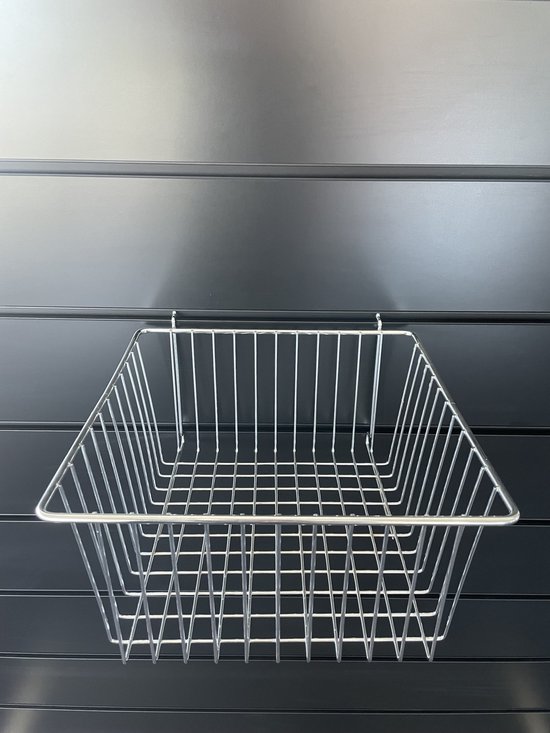 3 Succès !!! Slatwall / Lamella wall Corbeille en fil Chrome Groot.