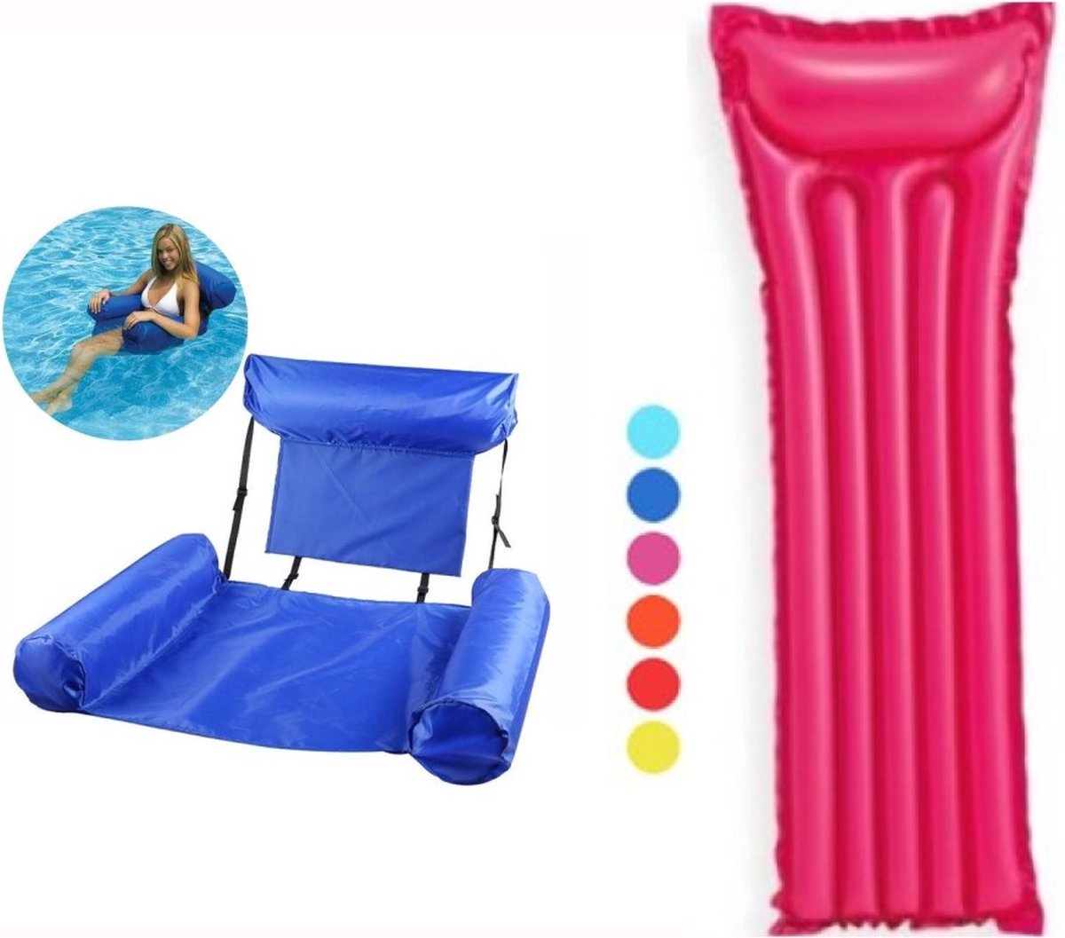 Intex 183 x 69 cm + Drijfstoel 100 x 120 cm WaterHangmat LoungeStoel Zwembad Ligbed Luchtbed - Floating Bed - Beach Float - Float LoungeStoel - Drijvende Water Ligstoel - Opblaasbaar