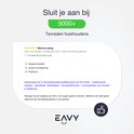 Sterbeoordeling en tekst: 'Mooi en stevig', 'Goede kwaliteit', 'mooie vormgeving', 'Praktisch'. Zilverkleurige RVS haakjes.