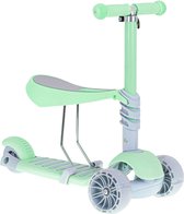 Luxe balans 3 in 1 step met zitje - driewieler - skateboard met lichtgevende wielen - tot 20kg - mint groen - vanaf 3+ jaar