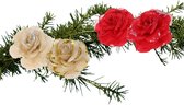Fleurs de décoration de Noël - set de 4 pièces - or et rouge - 9cm
