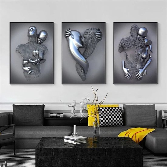 SWECOMZE 3-delige kunst moderne posterset, 3D metalen figuur, beeld, kunst,  liefde,... | bol.com