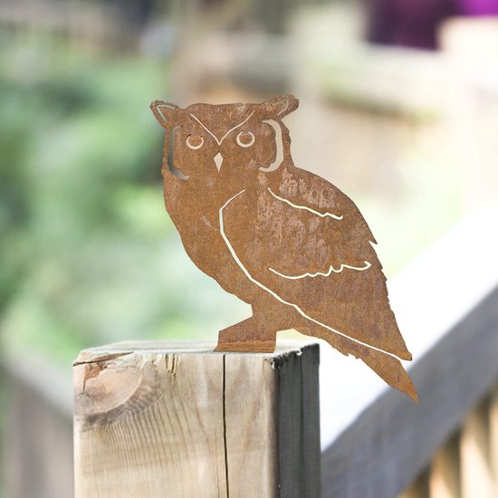 Rusty owl décoration de jardin jardin plug hibou à insérer patine tronc d'arbre