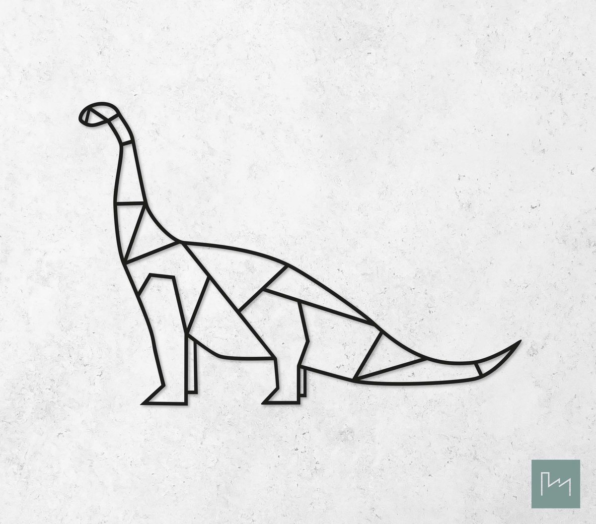 Laserfabrique Wanddecoratie - Geometrische Dino - Medium - Zwart - Geometrische dieren en vormen - Houten dieren - Muurdecoratie - Line art - Wall art