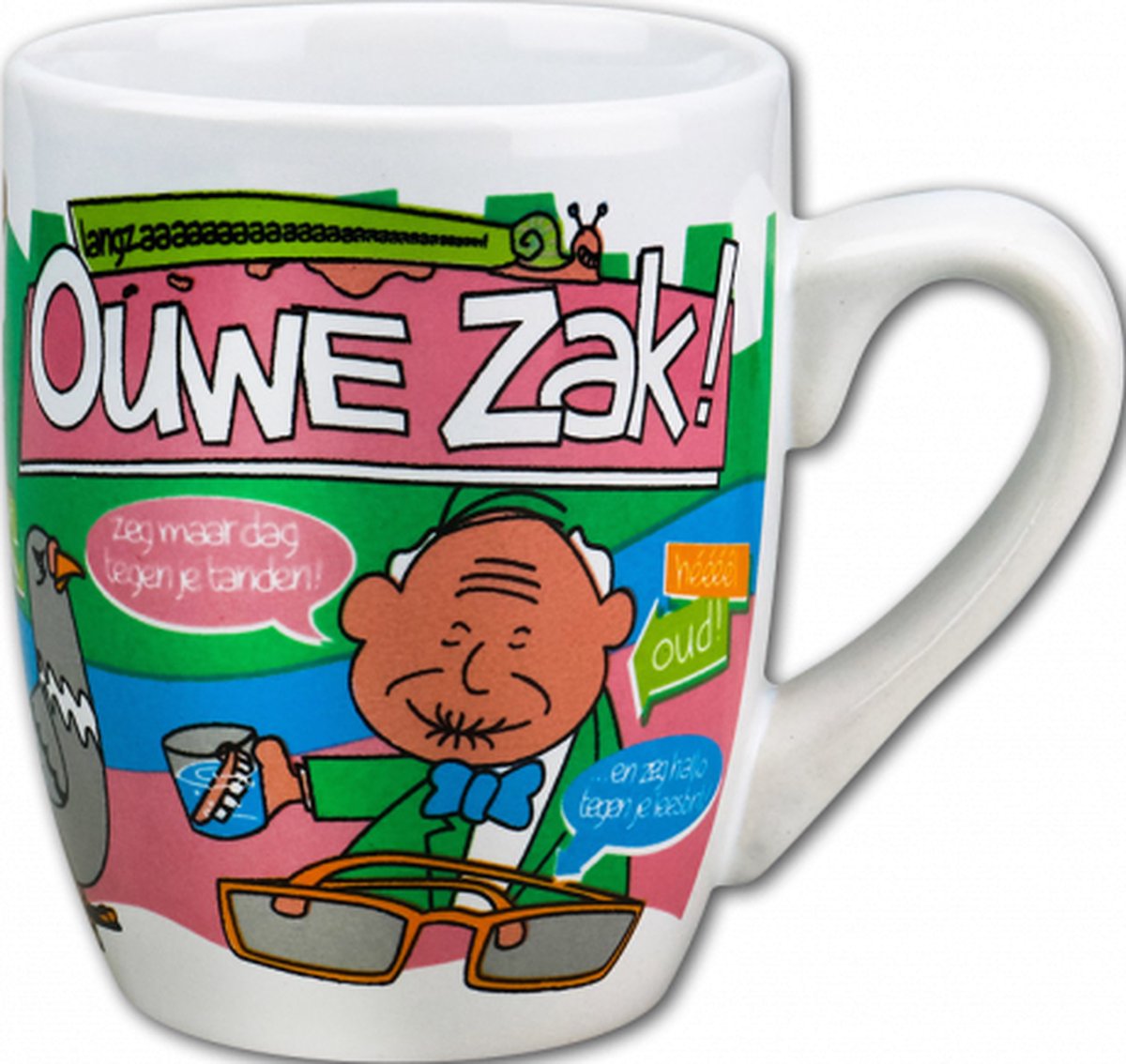 Mok - Cartoon Mok - Ouwe zak - Gevuld met droplullen - In cadeauverpakking met gekleurd lint