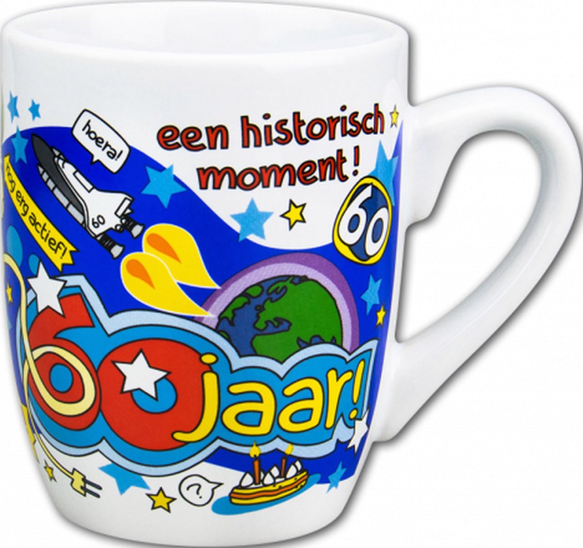 Verjaardag - Cartoon Mok - Hoera 60 jaar - In cadeauverpakking met gekleurd lint