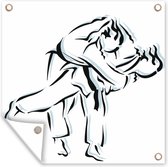Tuinposters Een illustratie van drie verschillende situaties in judo - 50x50 cm - Tuindoek - Buitenposter