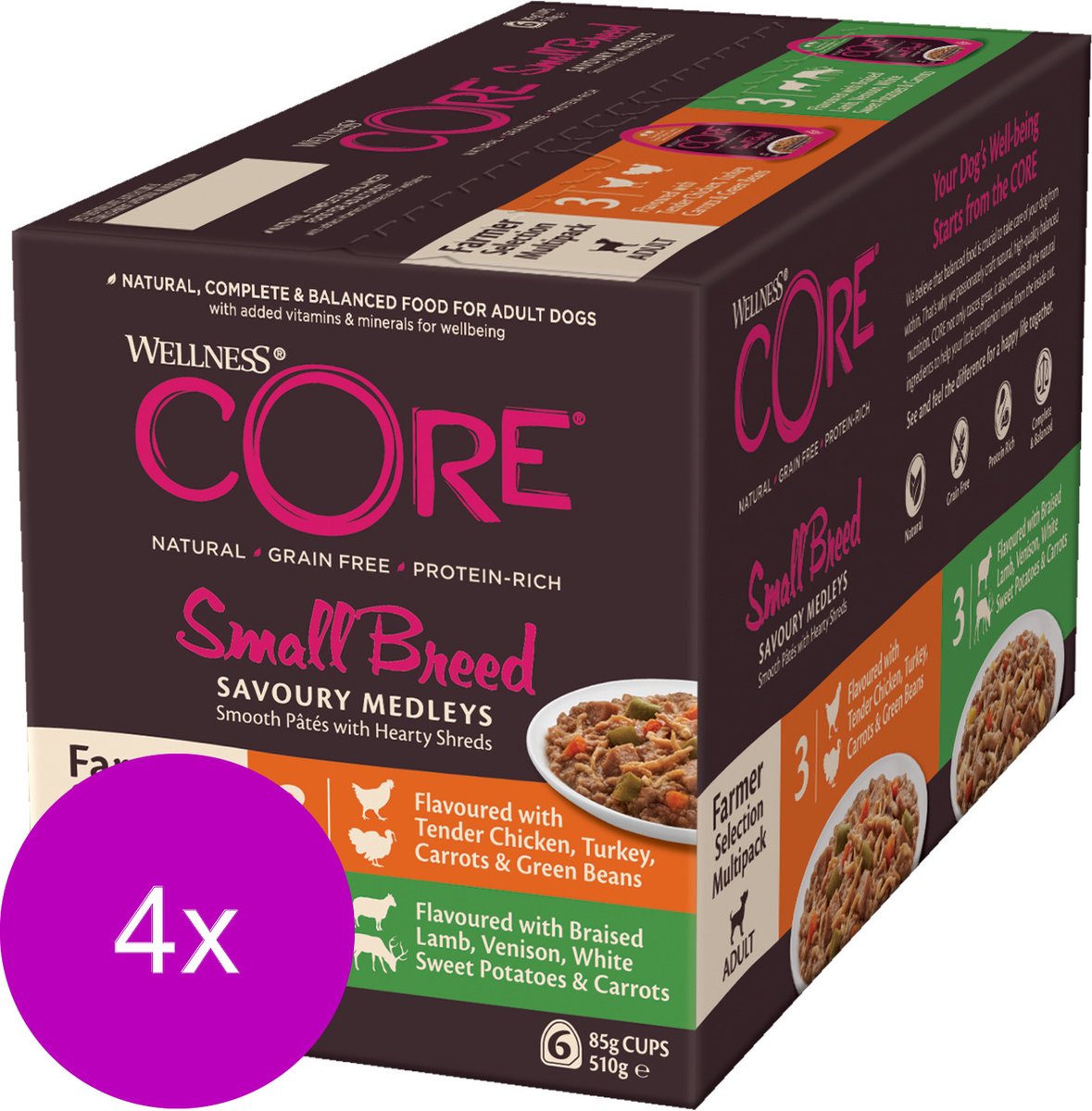 Wellness Core Wellness Core Small Breed Savoury Farmer Multi-Pack - Hondenvoer - 4 x Mix 6x85 g