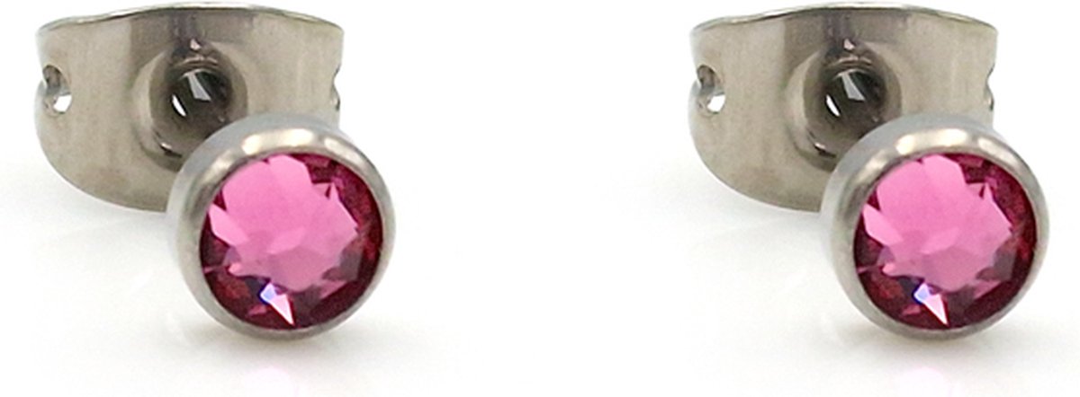 Titanium oorknopjes met 4mm roze steentje 100% allergievrij