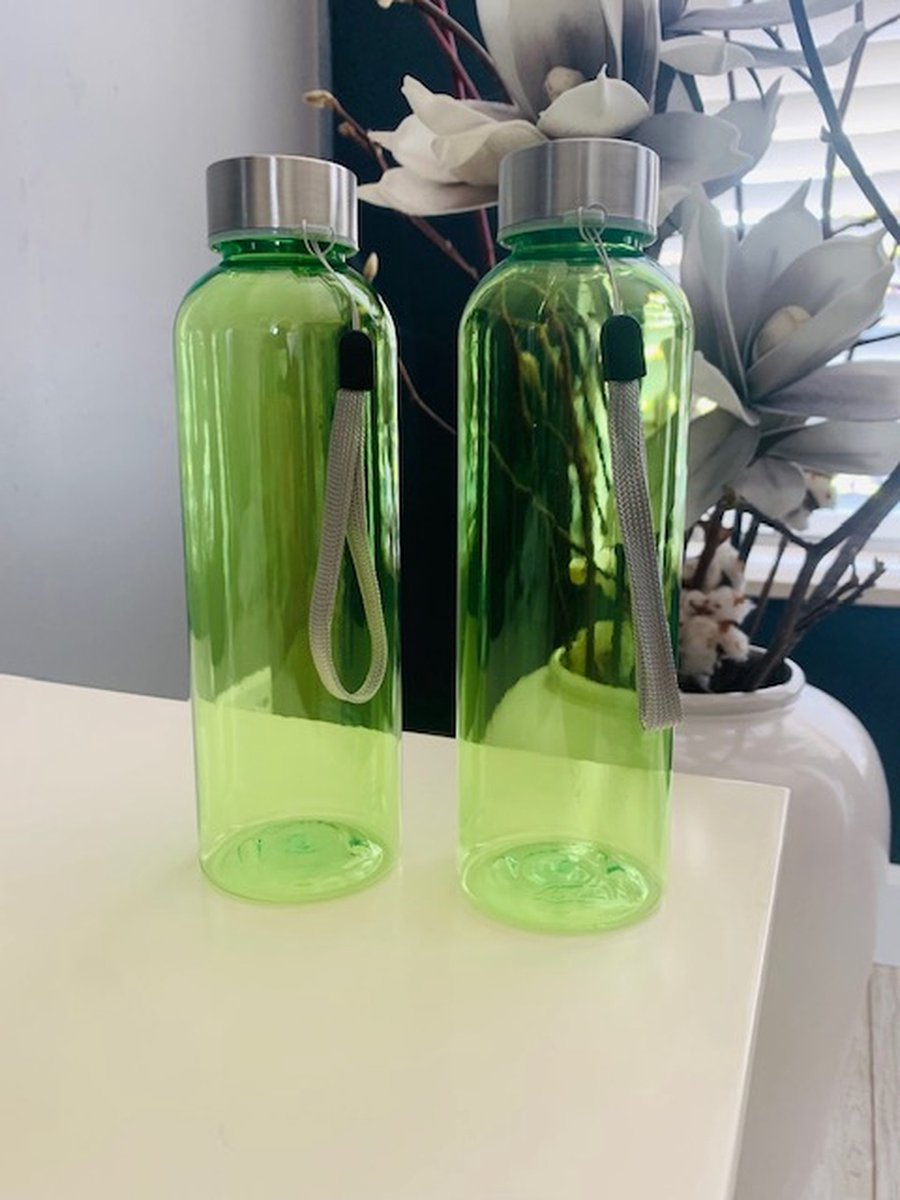 2 Drinkflessen Waterflessen Groen Duurzaam RPET - PER 2 VERPAKT | Dop van roestvrijstaal. 500ml