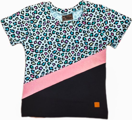 T-shirt panter mint/roze/zwart maat 48