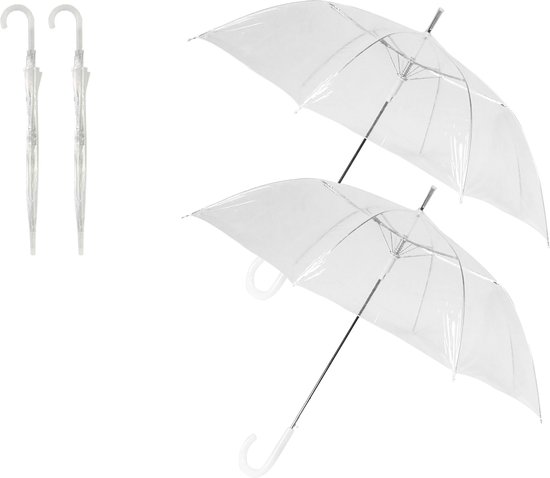 2x Parapluie en plastique transparent 102 cm - parapluie transparent - parapluie de mariage - parapluie de mariée - élégant - mariage - se marier - à la mode