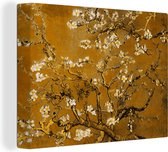 Gouden schilderij - Vincent van Gogh - Amandelbloesem - Goud - 120x90 cm - Wanddecoratie - Canvas schilderij natuur