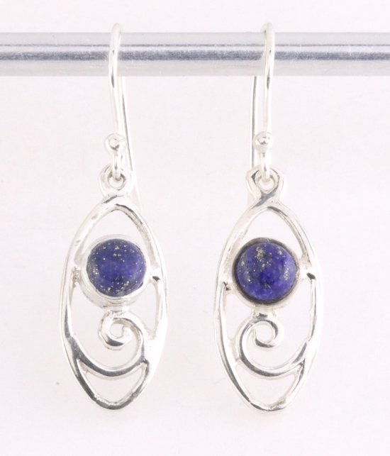 Fijne opengewerkte zilveren oorbellen met lapis lazuli