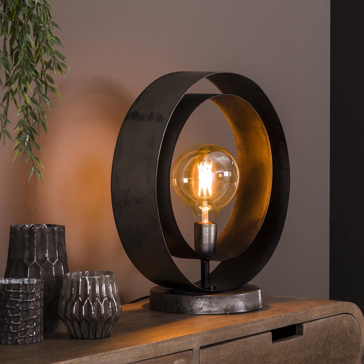 Tafellamp Rotar | 1 lichts | oud zilver / grijs / zwart | metaal | ⌀ 40 cm | hal / bureaulamp | modern / sfeervol design