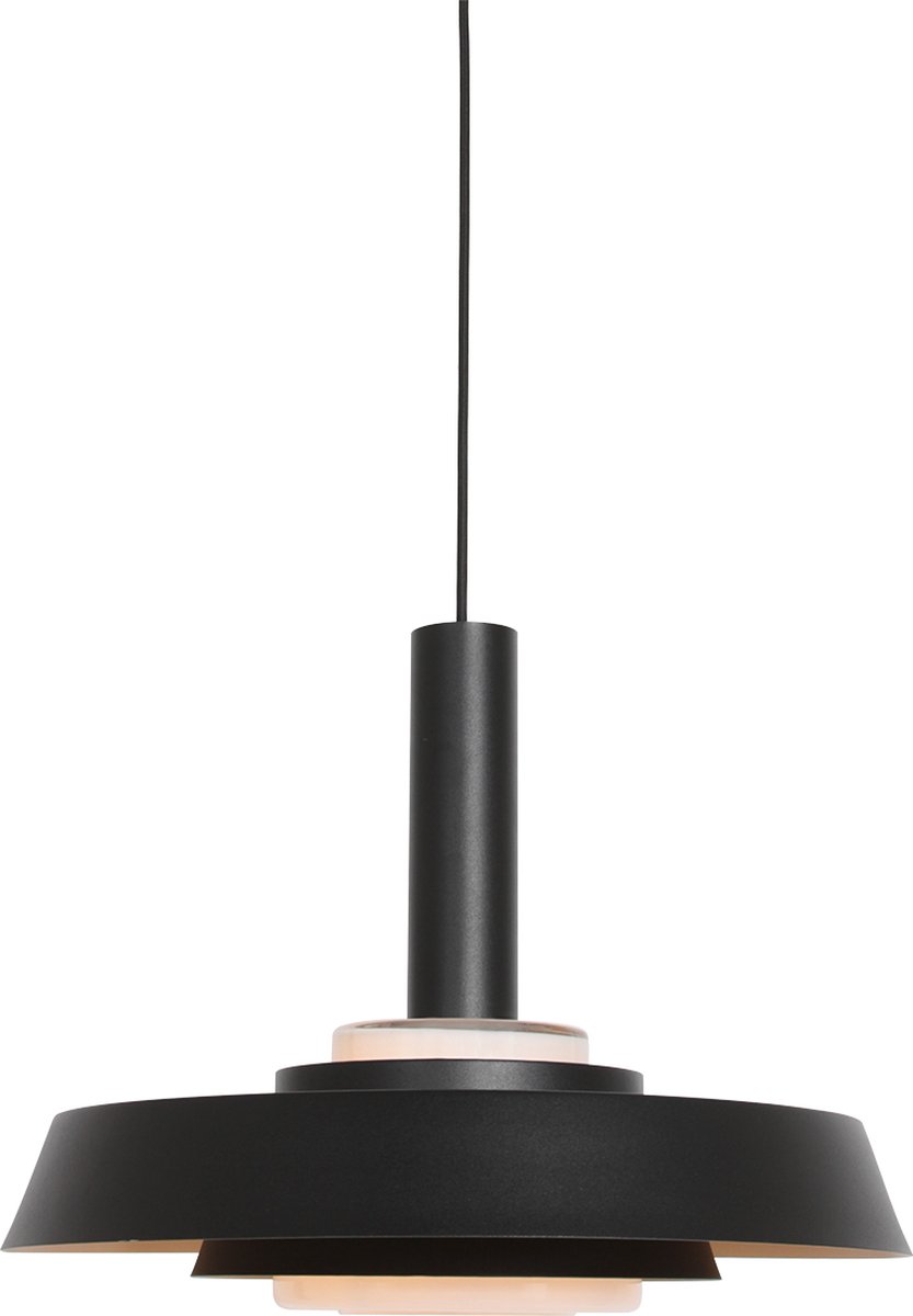 Hanglamp Flinter | 1 lichts | zwart | aluminium / glas | Ø 42 cm | in hoogte verstelbaar tot 165 cm | eetkamer / eettafel / woonkamer / slaapkamer lamp | modern design