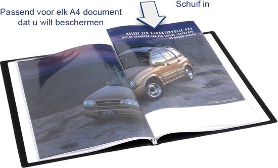 Open map met een autoadvertentie, pijl wijst naar het inbrengen van documenten.