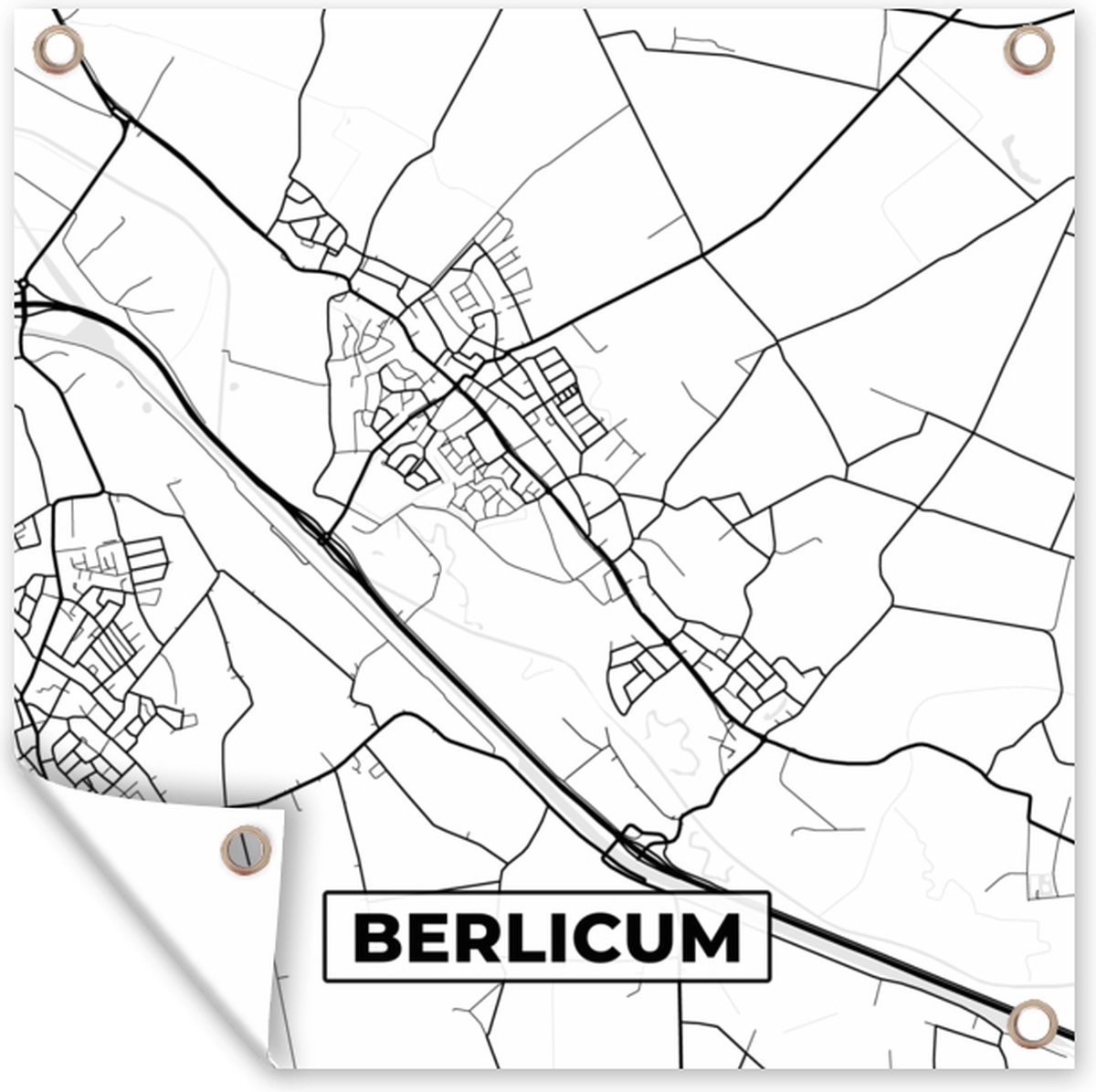 Tuinposters Berlicum - Plattegrond - Stadskaart - Kaart - 50x50 cm - Tuindoek