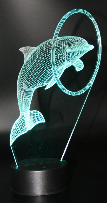 Nachtlamp 'Dolfijn in ring' - LED lamp - 3D Illusion - 7 kleuren en 4 effecten