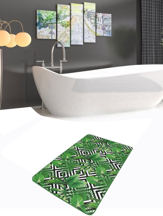 Tapis de bain antidérapant - Badmat Paillasson pour intérieur - Feuilles de palmier - Tapis de toilette - Tapis de toilette -De Groen Home