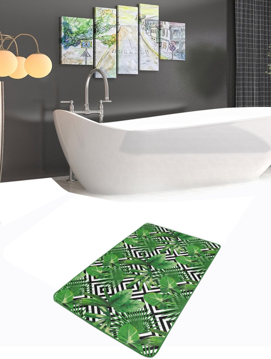 Badmat antislip - 50x80 x 2 stuks - Deurmat voor binnen- Palmbladeren- Wc mat - Toiletmat -De Groen Home