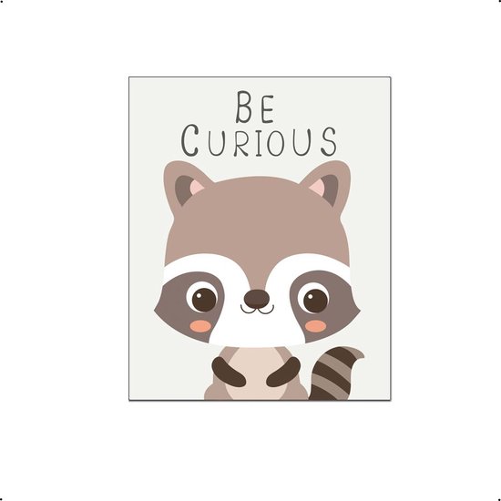 PosterDump - Wasbeer met motivatie tekst be curious - Baby / kinderkamer poster - Dieren poster - 50x40cm