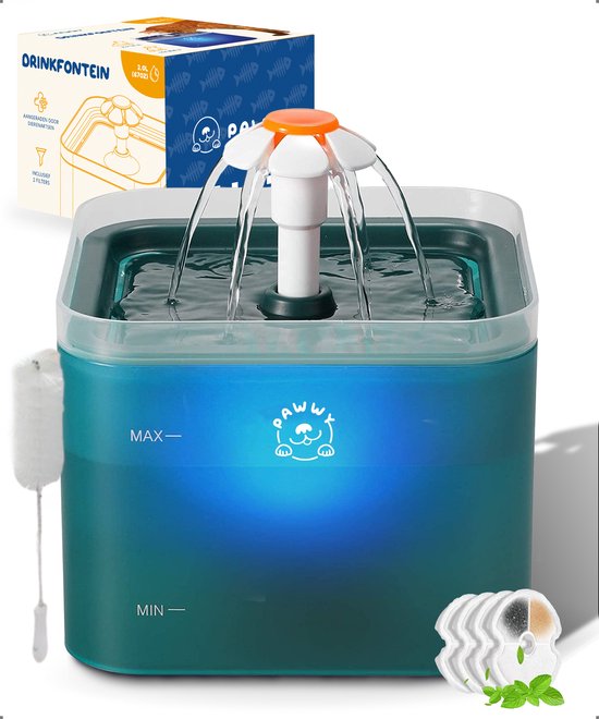 Pawwy® Drinkfontein Kat & Hond – Kattenfontein – Waterfontein incl. 2 Filters en Schoonmaak Kit - 2 Liter - Groen