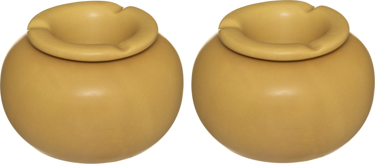 Goedkoopste Atmos Fera 2x stuks keramiek stormasbak rond okergeel 13 x 9 cm - binnen/buiten