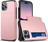 Mobiq - Hybrid Card iPhone 14 Pro Hoesje met Pashouder - roze