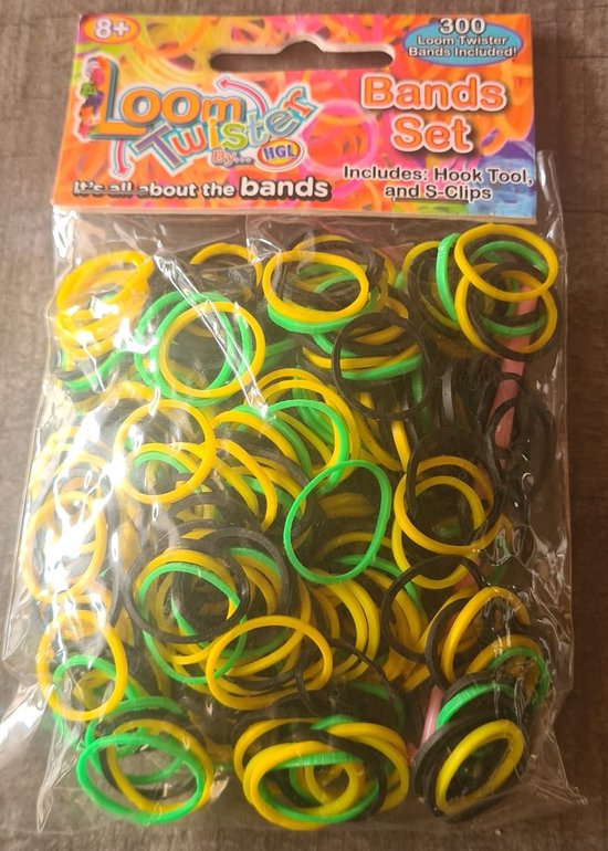 Foto: Loom bandjes mix groen zwart geel 300 stuks loombandjes loomelastiekjes elastiekjes inlcusief s clips haakjes loom twister