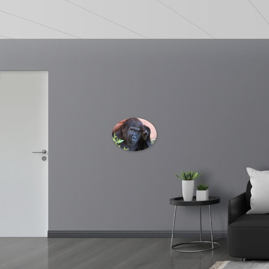 WallClassics - PVC Schuimplaat Ovaal - Denkende Aap - 56x42 cm Foto op Ovaal  (Met Ophangsysteem)