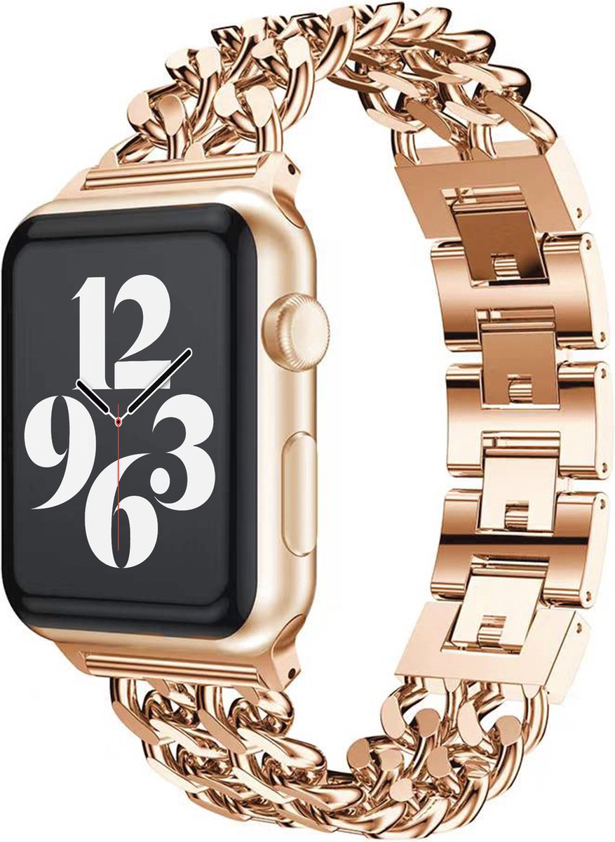 MY PROTECT - Luxe Metalen Ketting Bandje - Geschikt Voor Apple Watch Bandje - Series 1/2/3/4/5/6/7/8/9/10/SE/Ultra - 44mm - 45mm - 46mm - 49mm - Rosé