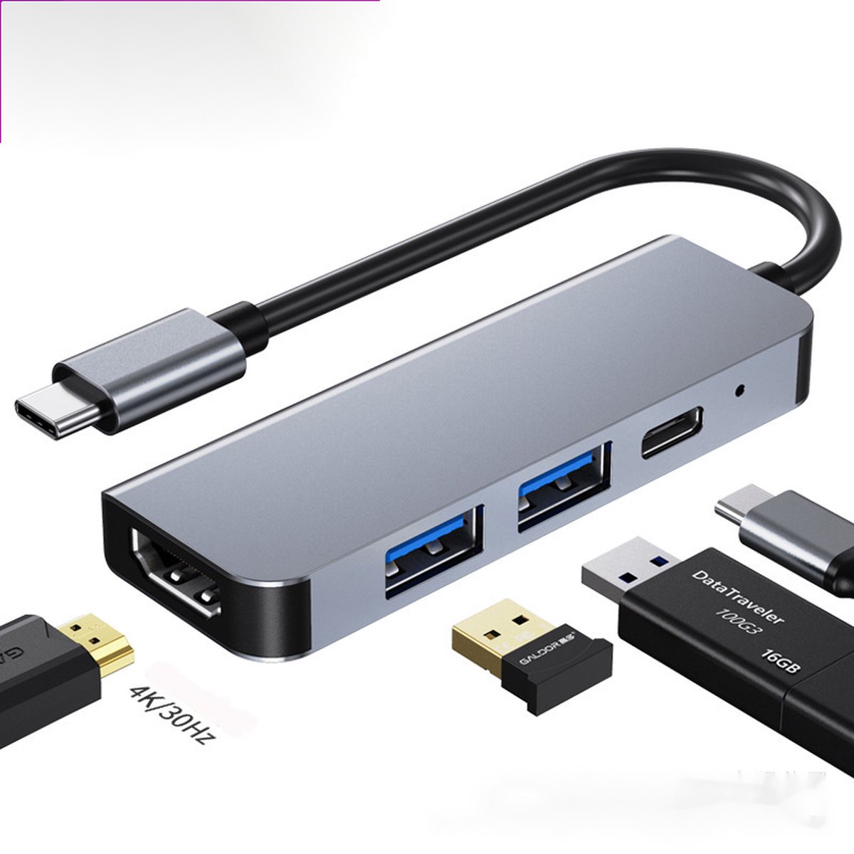 USB C Hub – 4 IN 1 USB Hub – 4K HDMI – 2*USB 3.0 – USB C Opladen – voor Macbook/Apple/iPad Pro – Usb Splitter – Grijs