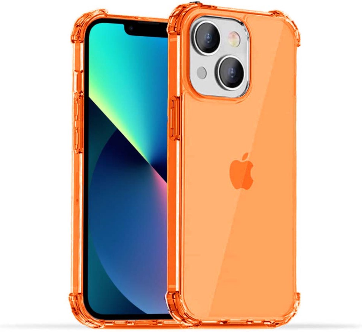 Smartphonica iPhone 13 Mini transparant shockproof siliconen hoesje met stootrand - Oranje geschikt voor iPhone 13 Mini