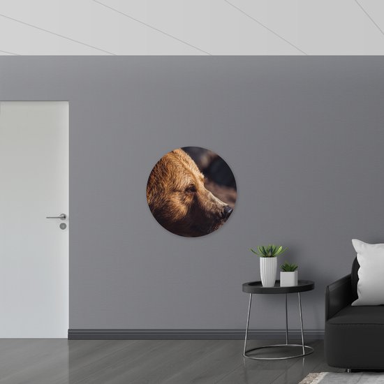 WallClassics - PVC Schuimplaat Muurcirkel - Bruine Beer Starend in de Verte - 80x80 cm Foto op Muurcirkel (met ophangsysteem)
